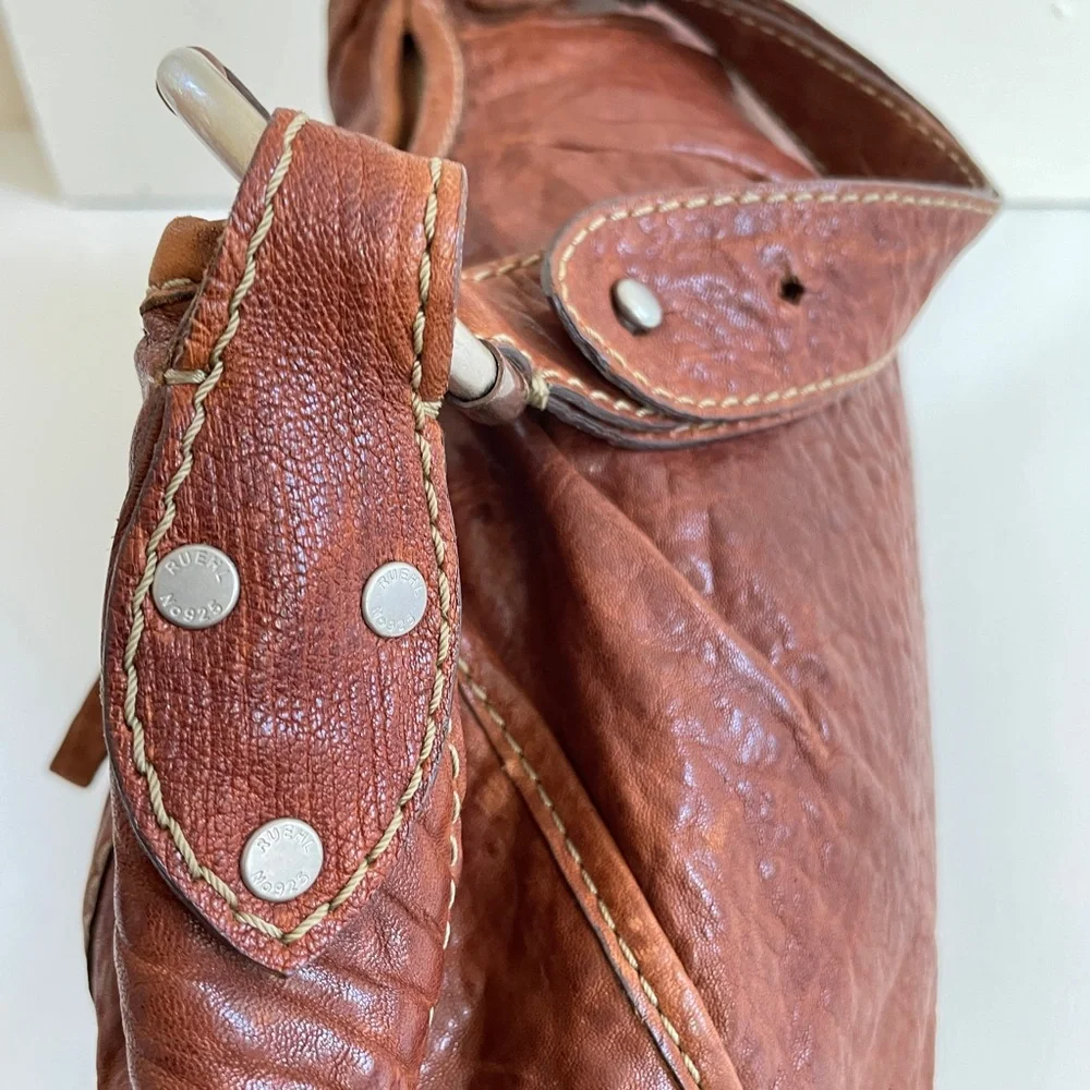 Y2K RUEHL Shoulder Handbag Leather Tote Large Brown Soft Bag Half Moon Hobo Boho